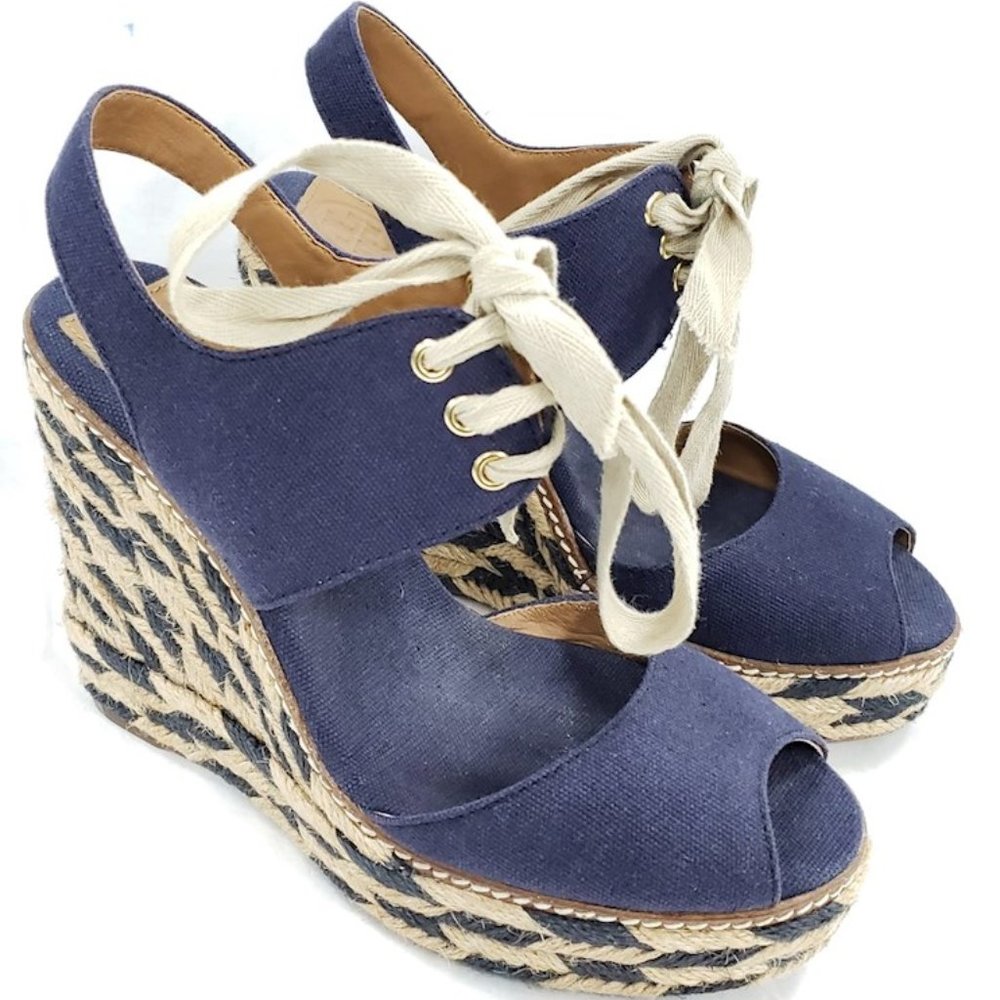 TORY BURCH WEDGE SANDALS - NAVY - SIZE 7